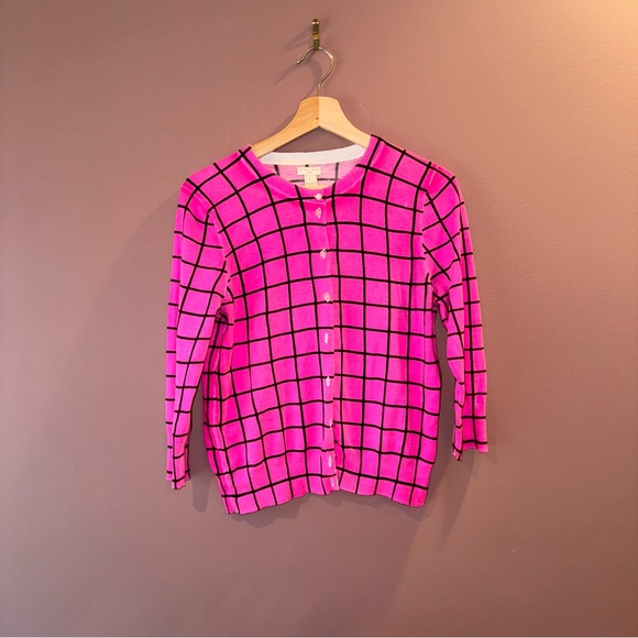 The Clair Crew Chic Pink Grid Button Down Cardigan | L - Picture 7 of 9